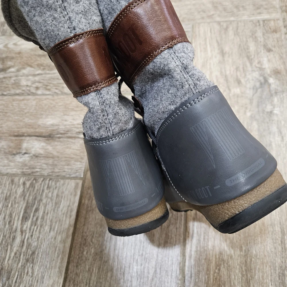 Moon Boot Gray Wool & Brown Leather Winter Boots - Picture 4 of 7